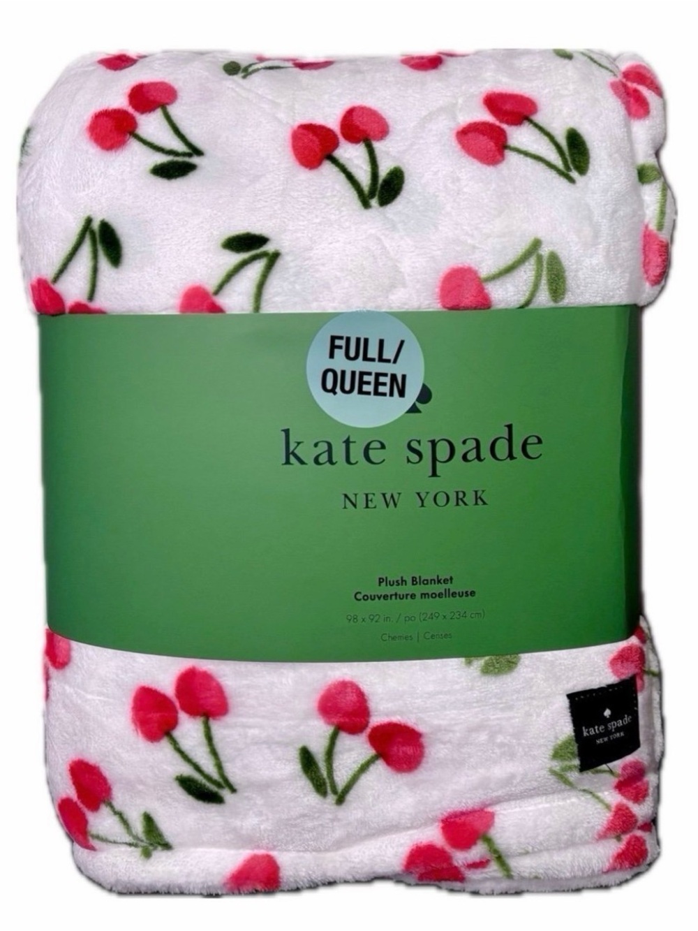 Kate spade ♠️ Cherry Print Plush Throw Blanket - White with Red Cherries